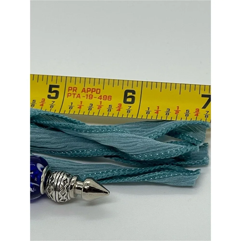Hand-Crafted Blue Silver Silk Tassel Beaded Purse Charm Keychain NWT